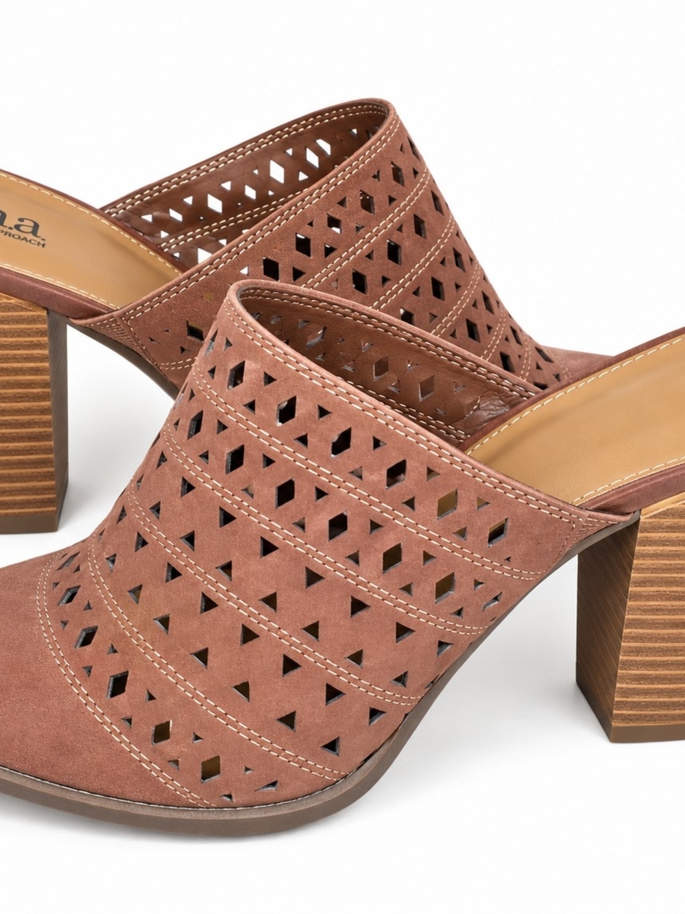 a.n.a Perforated Block Heel Mule in Dusty Mauve
